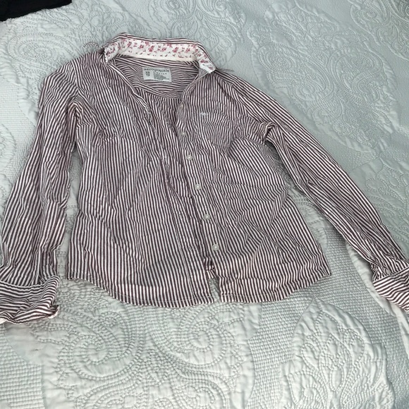 Purple & White stripped Long Sleeve Button up - Picture 1 of 6